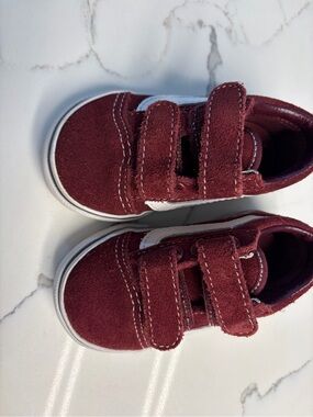 Vans Kids Burgundy Suede Velcro Sneakers